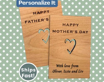 Personalized Mother's Day, Father's Day Wood Card/Keepsake with Heart