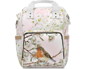 Robin on Spring Blossom à dos à couches | Sac fleuri pour bébé