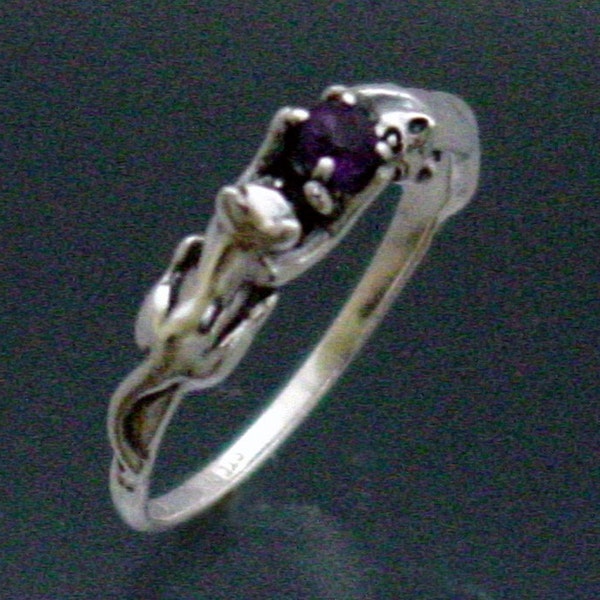 Two Cats Ring with Faceted Amethyst or Stone of Your Choice ~ Size 3 to 8 1/2