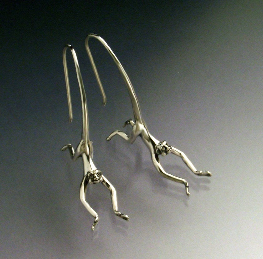 Orecchini Brighton A Goccia Con Scimmia – Argento Placcato, Animali Primati