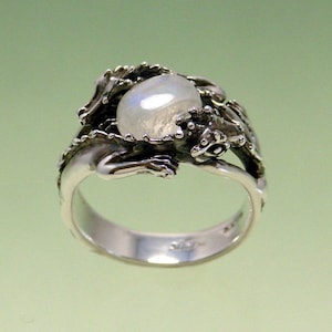 Double Dragon Ring with 8x10 Rainbow Moonstone