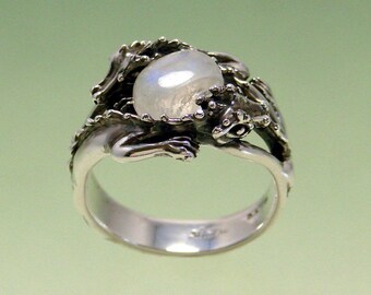 Double Dragon Ring with 8x10 Rainbow Moonstone