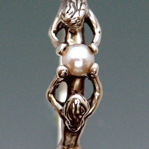 Two Mermaids Ring with Pearl Size 9-1/4 to 13 image 3