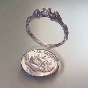 Two Mermaids Ring with Pearl in Sterling Silver Size 3 to 9 image 4