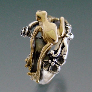 Tree Frog Bi-Metal Ring Sterling Silver and Bronze image 2