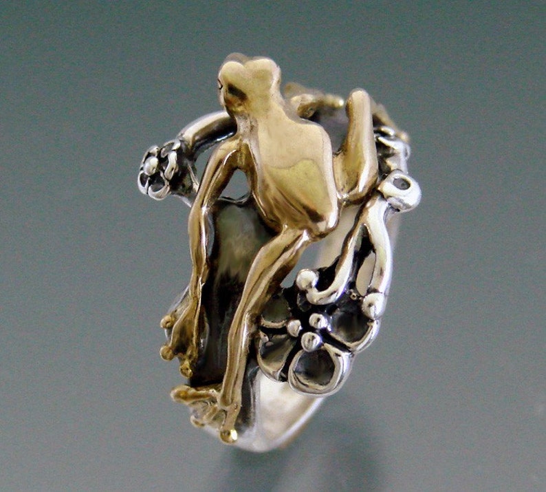 Tree Frog Bi-Metal Ring Sterling Silver and Bronze image 2