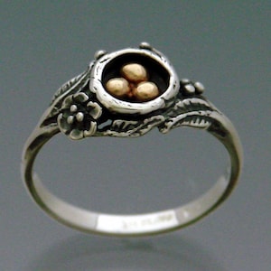 Eggs in Nest Ring Bi-metal - Bronze and Sterling Silver