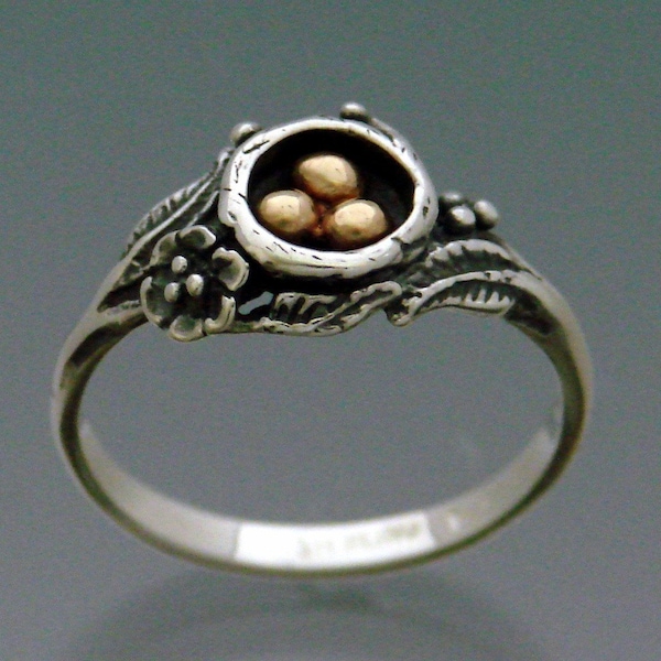 Eier im Nest Ring Bi-Metall - Bronze und Sterling Silber