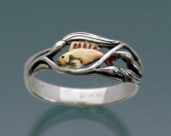 Fish in Kelp Ring ~ Sterling SIlver and Bronze ~ Size 4 to 9 3/4