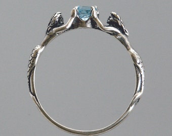 Mermaid Ring with Aquamarine ~ Size 9 1/4 to 14