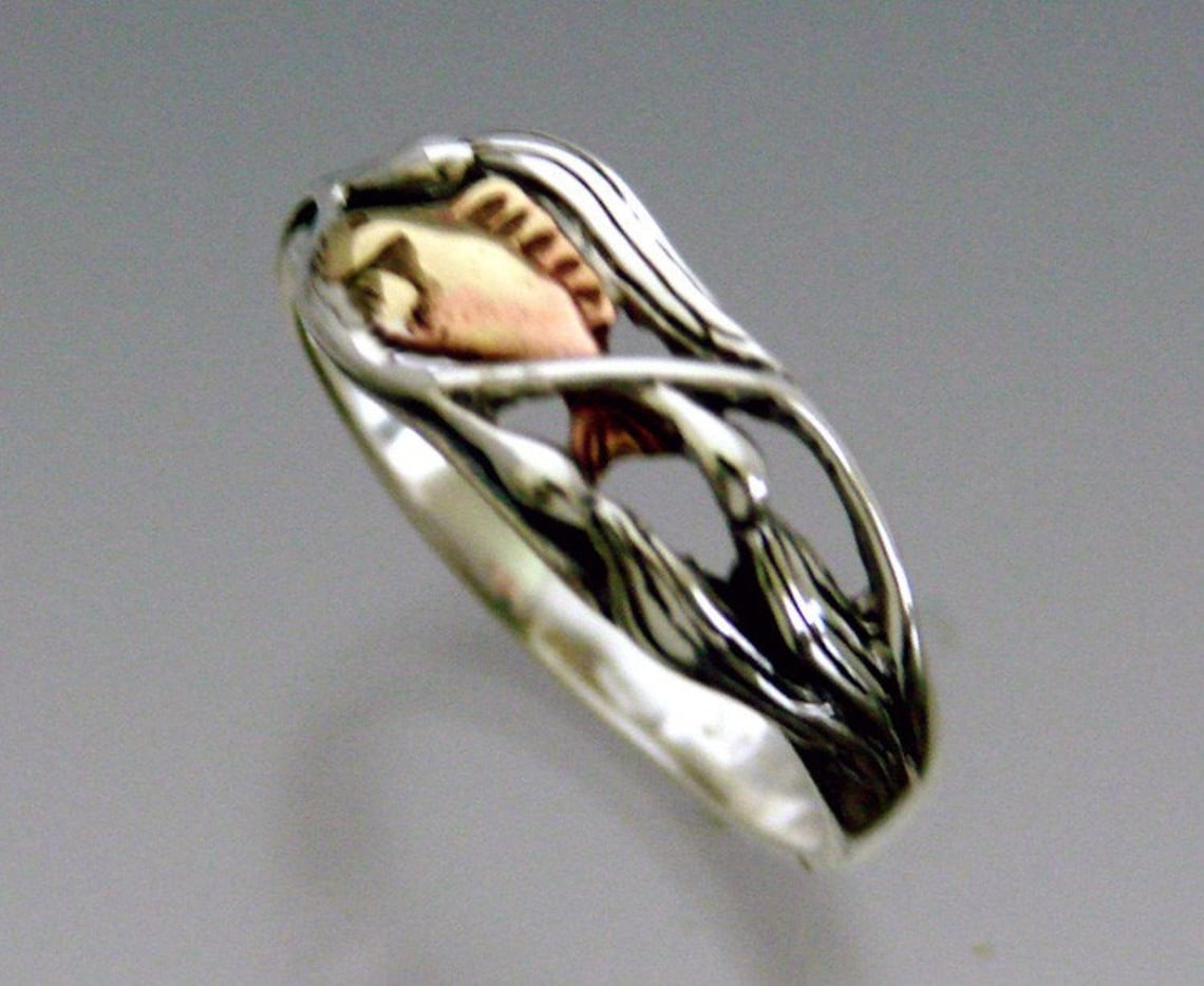 Fish Ring Fish in Kelp ring Sterling silver & Bronze Etsy