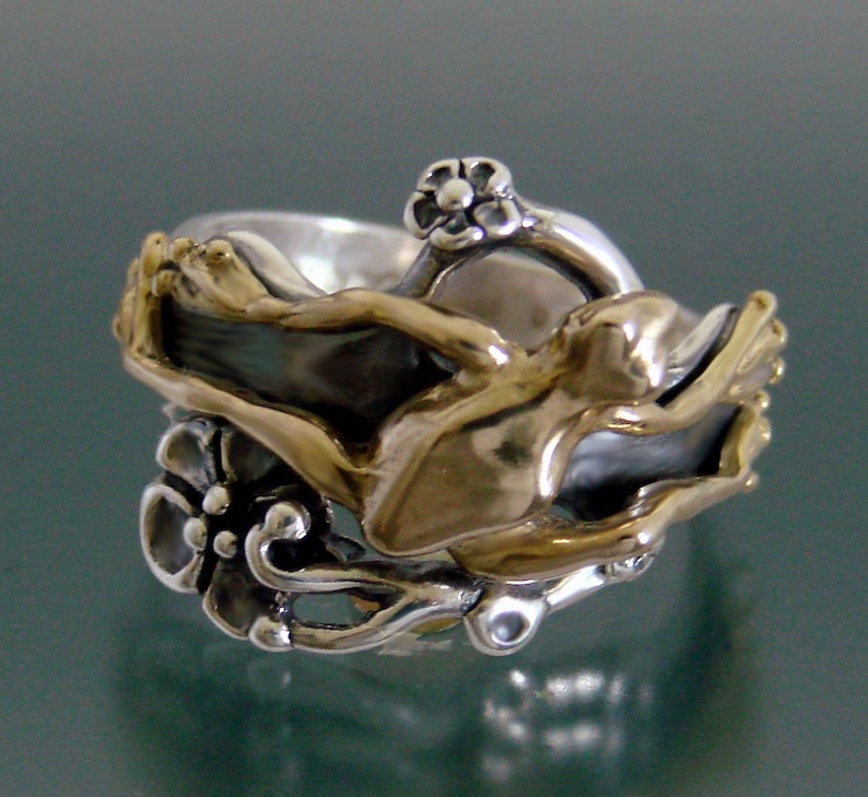 Tree Frog Bi-Metal Ring Sterling Silver and Bronze image 3