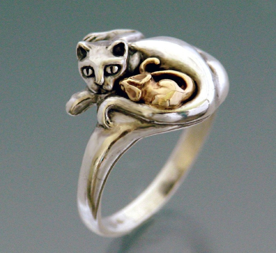 コレクション Jewelry cat Cat Ring ~ Cat and Mouse Ring ~ Bi-metal Sterling Cat With