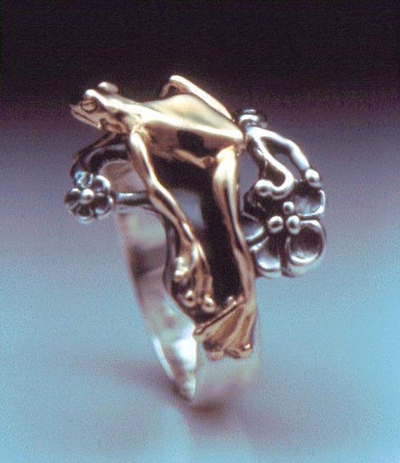 Tree Frog Bi-Metal Ring Sterling Silver and Bronze image 1