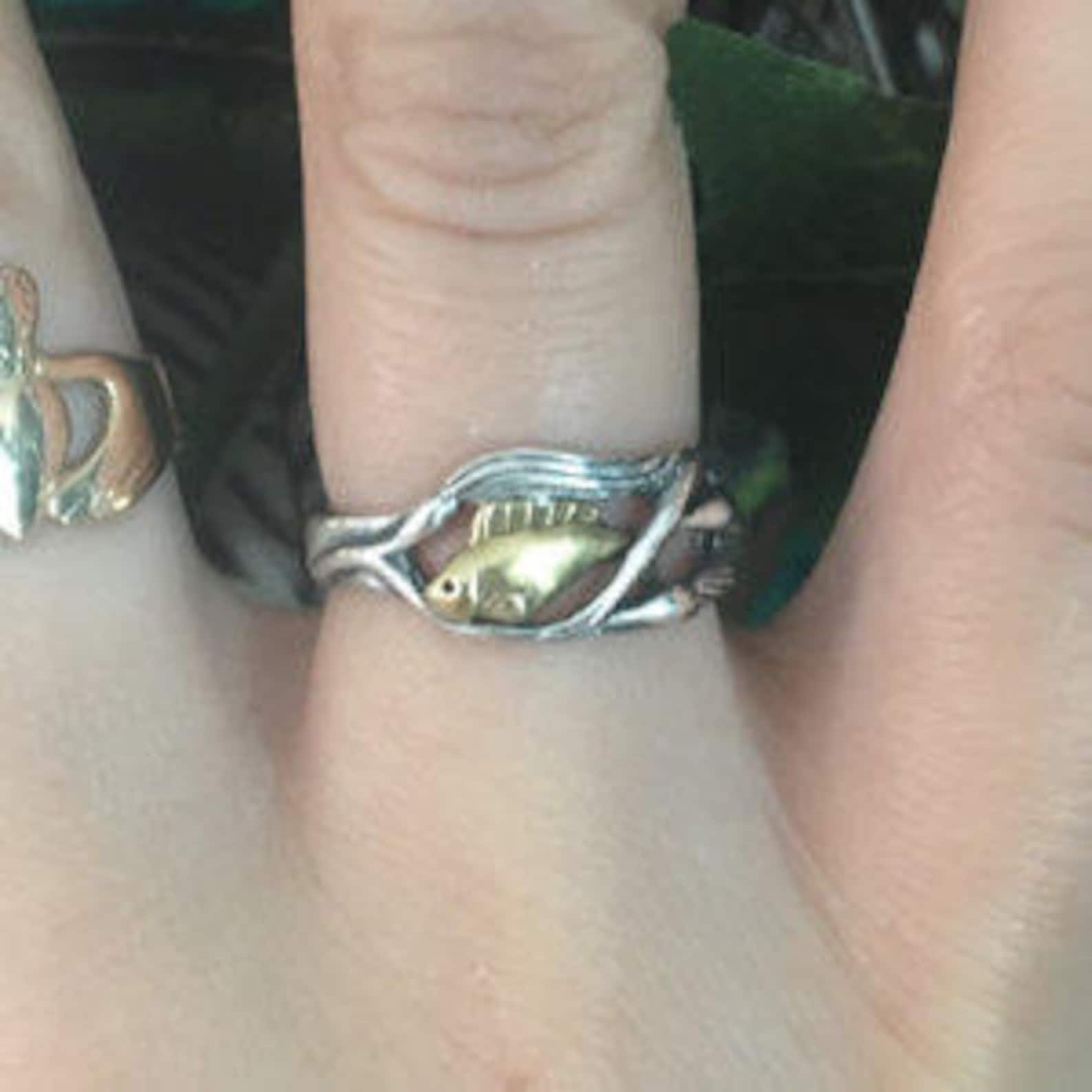 Fish Ring Fish in Kelp ring Sterling silver & Bronze Etsy