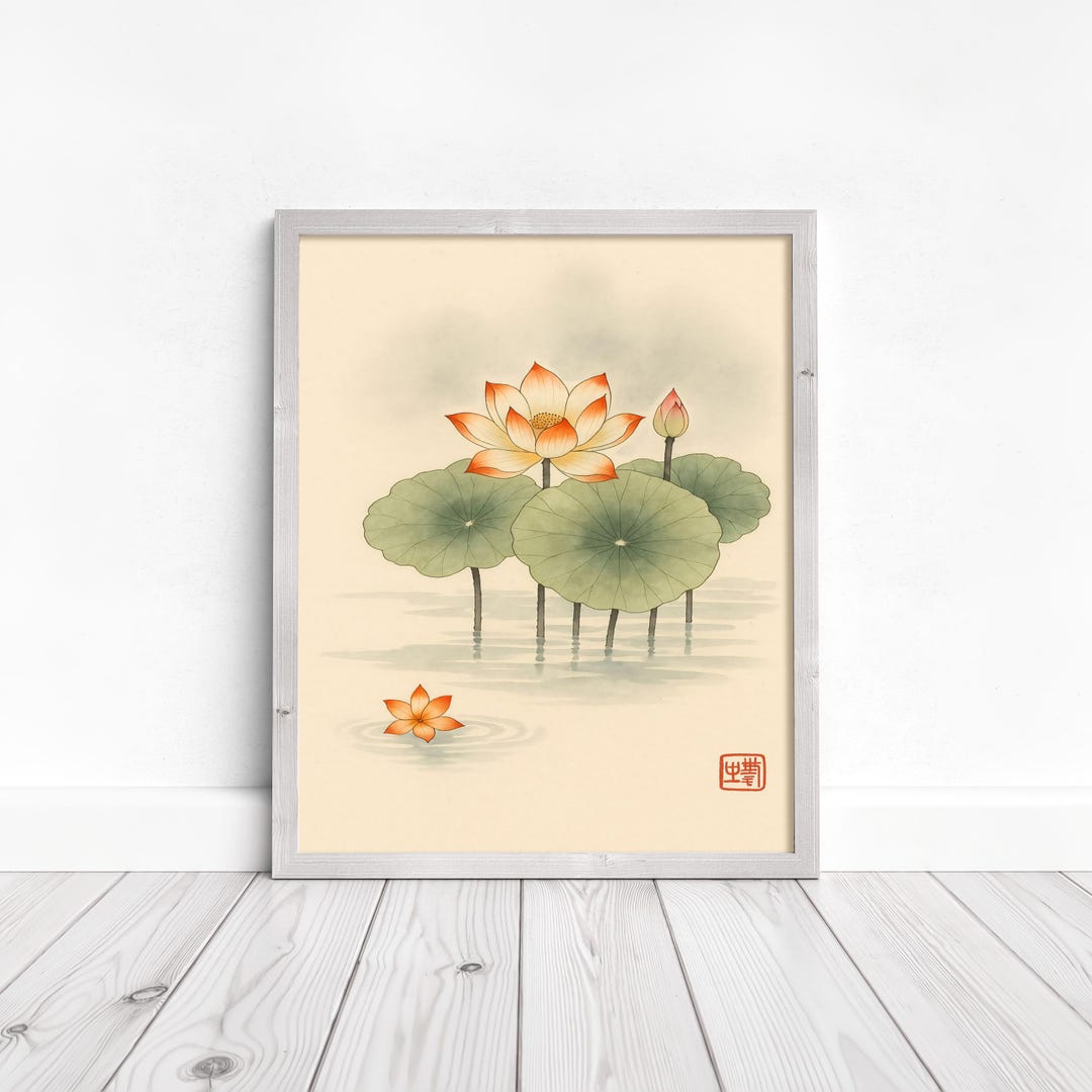 Lotus Flower Art Print, Japanese Wall Decor, Zen Digital Download ...