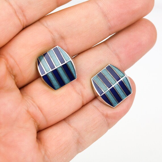 Modern English Sterling Silver & Enamel Cufflinks - image 5