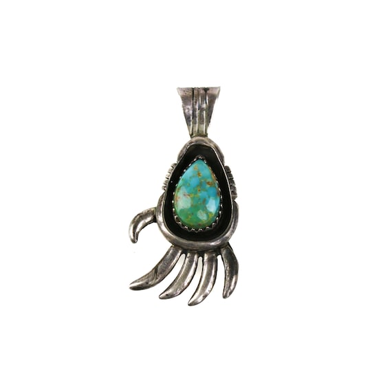 Vintage Navajo Sterling Silver Turquoise Bear Paw… - image 1