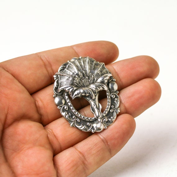 Antique Art Nouveau Sterling Silver Flower brooch - image 5