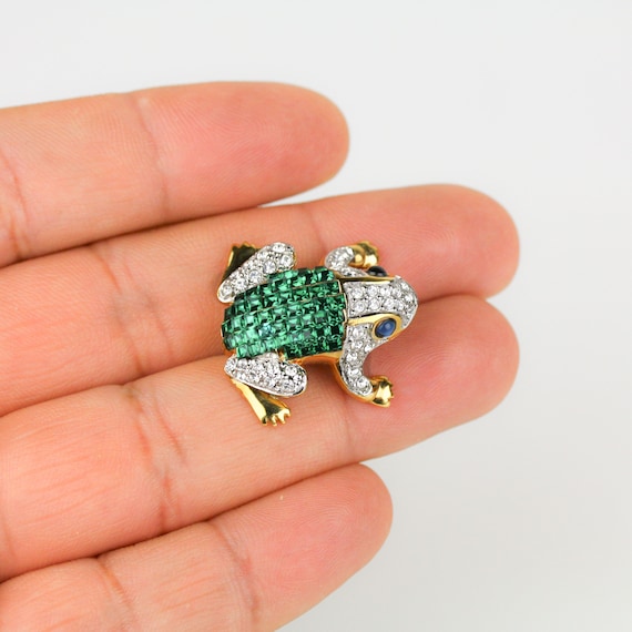 Vintage Signed Carolee Pave Rhinestone Frog Brooch - image 5