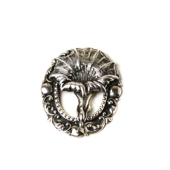 Antique Art Nouveau Sterling Silver Flower brooch - image 1