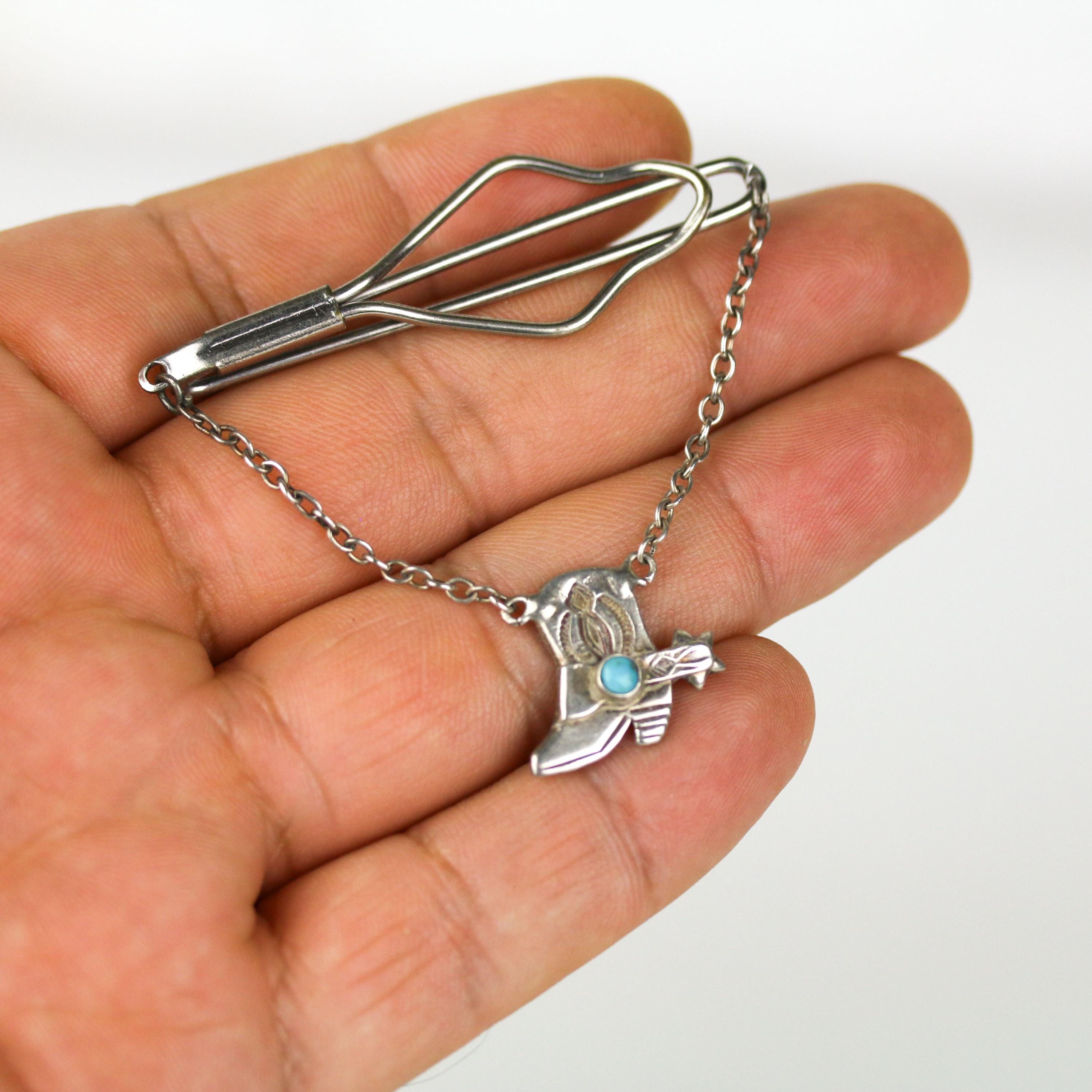 Old Fred Harvey Era Navajo Sterling Silver Turquoise Boot Tie Clip