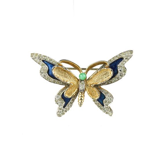 Vintage Signed Jomaz Enamel Rhinestone Butterfly … - image 1