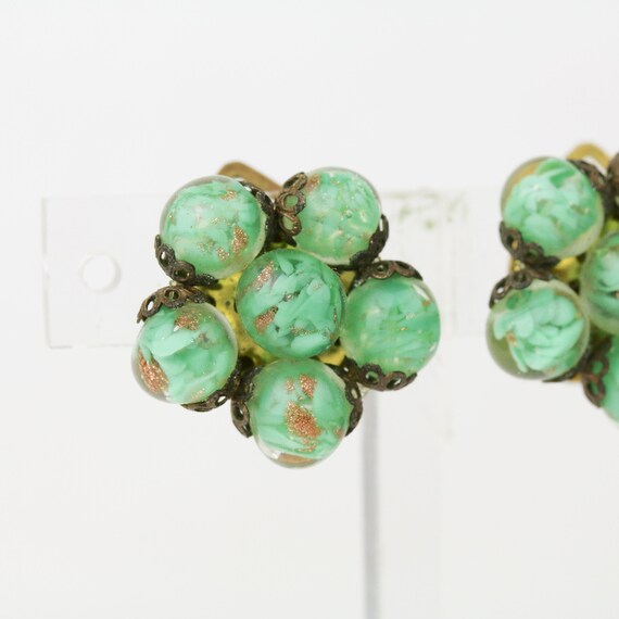 Vintage Venetian Green Aventurine Glass Bead Clus… - image 2