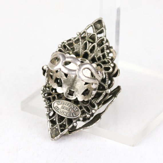 Signed Miriam Haskell Silver Tone Rhinestone Ring… - image 3