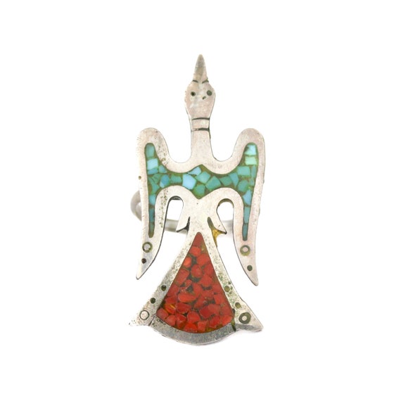 Unique Vintage Native American Navajo Turquoise Chip Inlay Sterling Silver Birds Earrings Old Unique Vintage Native American Navajo Turquoise Chip Inlay Sterling Silver Birds Earrings Old