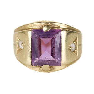 Vintage 10k Yellow Gold & Synthetic Purple Sapphire Ring Sz 7.75