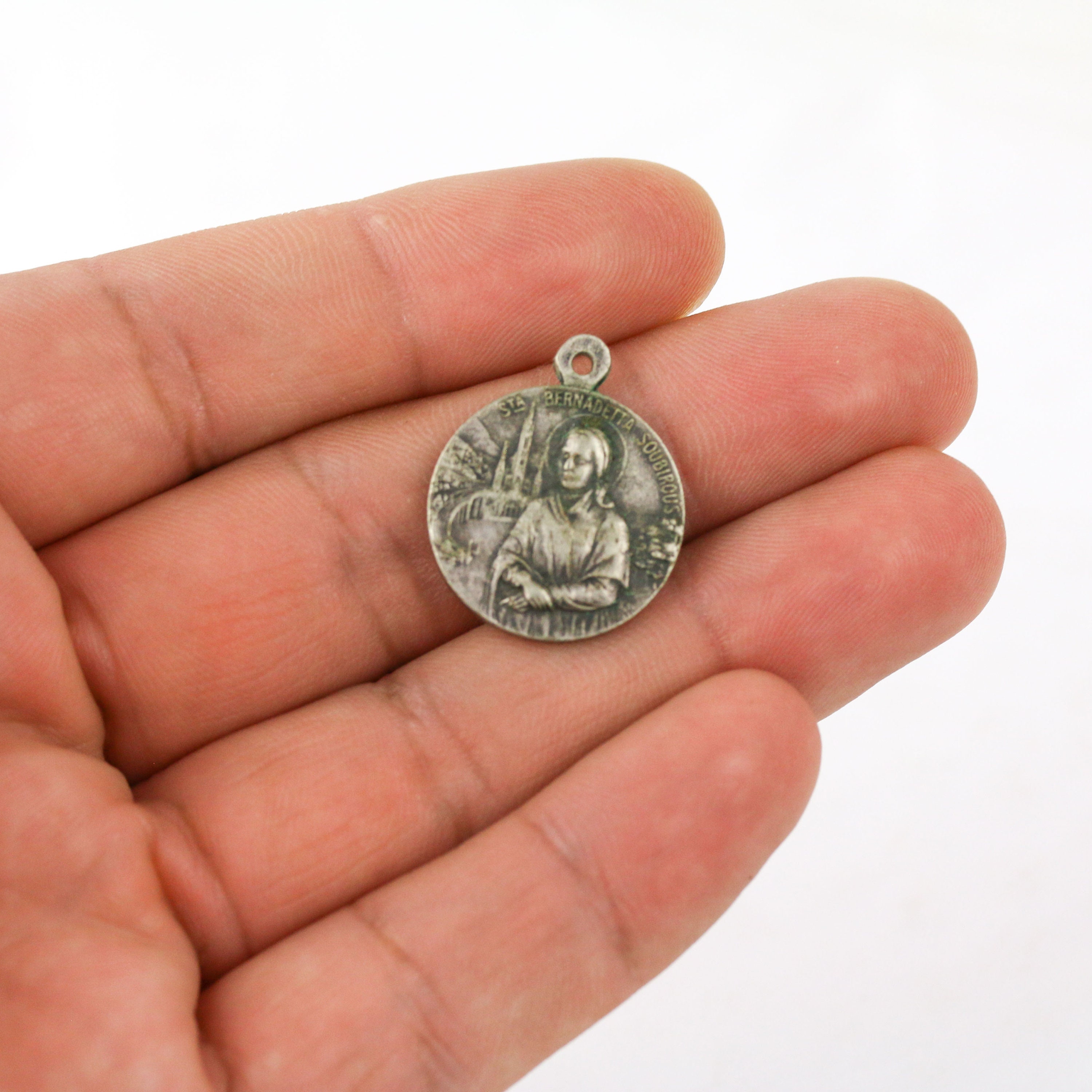 Vintage St. Bernadette / Our Lady of Lourdes Double Sided Silver Plated ...