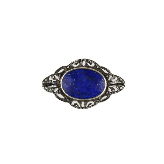 Vintage Art Deco Style Lapis Lazuli & Marcasite B… - image 1