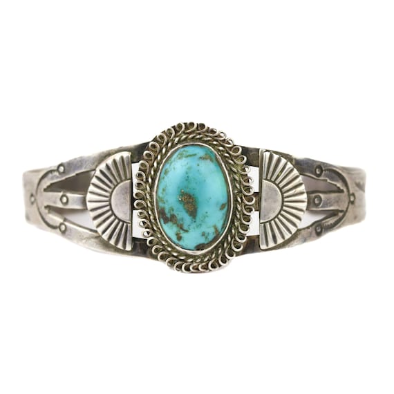Early Coin Silver Vintage Native American Navajo Cerrillos Turquoise Bracelet Old Early Coin Silver Vintage Native American Navajo Cerrillos Turquoise Bracelet Old