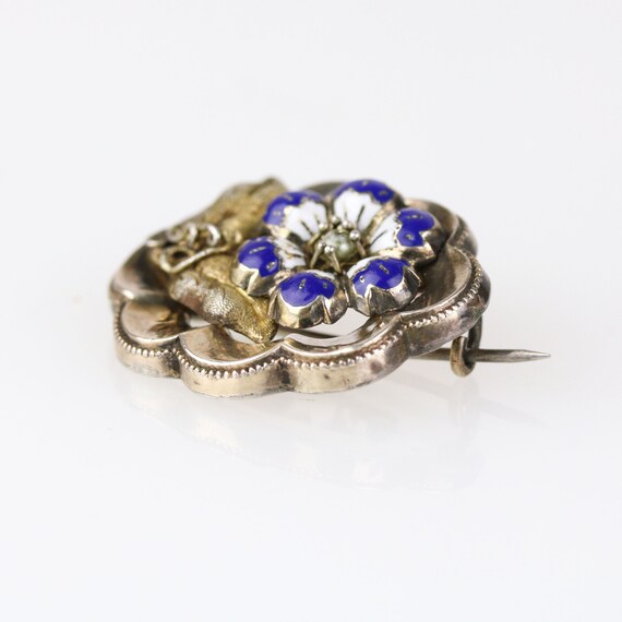 Antique Victorian Gilt Silver Blue & White Enamel… - image 2