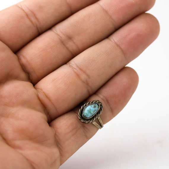 Old Navajo Sterling Silver & Morenci Turquoise Ri… - image 4