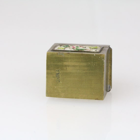 Vintage Chinese Brass Guilloche Enamel Pill Box - image 4