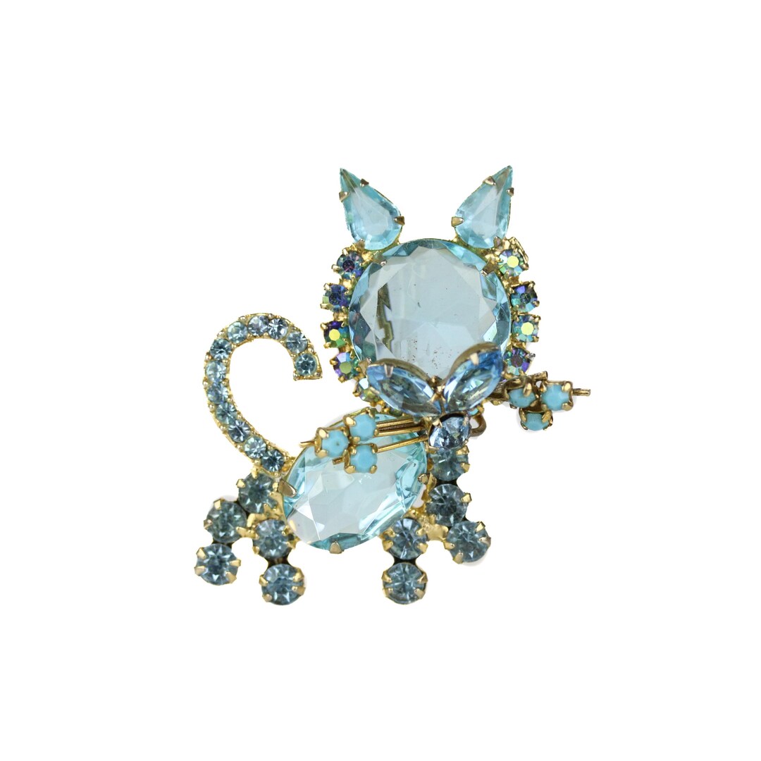 Vintage Juliana D&E Light Blue Rhinestone Cat Brooch - Etsy