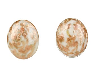 Vintage Venetian White Aventurine Murano Glass Clip Earrings
