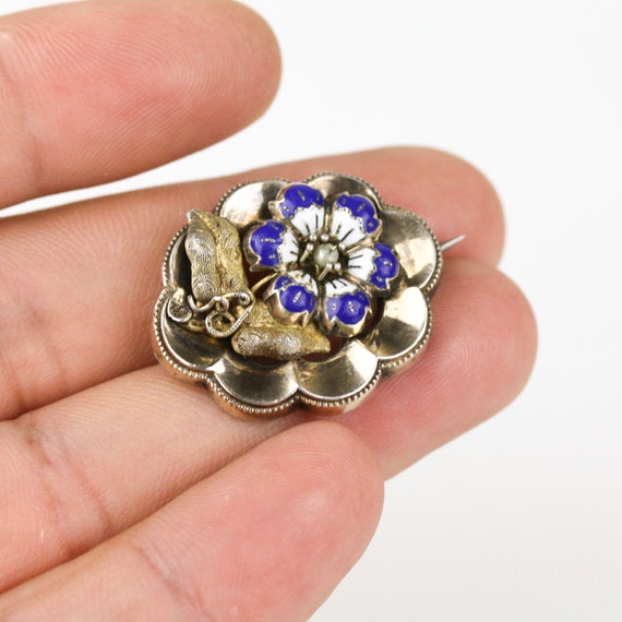 Antique Victorian Gilt Silver Blue & White Enamel… - image 6