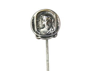 Broche Ancienne Art Déco Brutaliste - Cabochon Verre Vert Pendeloque - Occasion