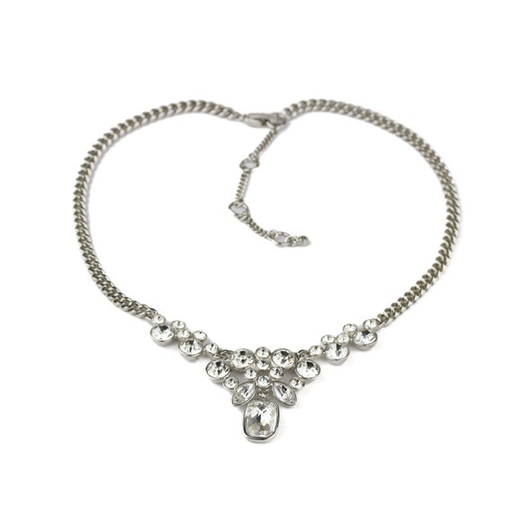Signed Givenchy Silver Tone Crystal Rhinestone Ne… - image 1