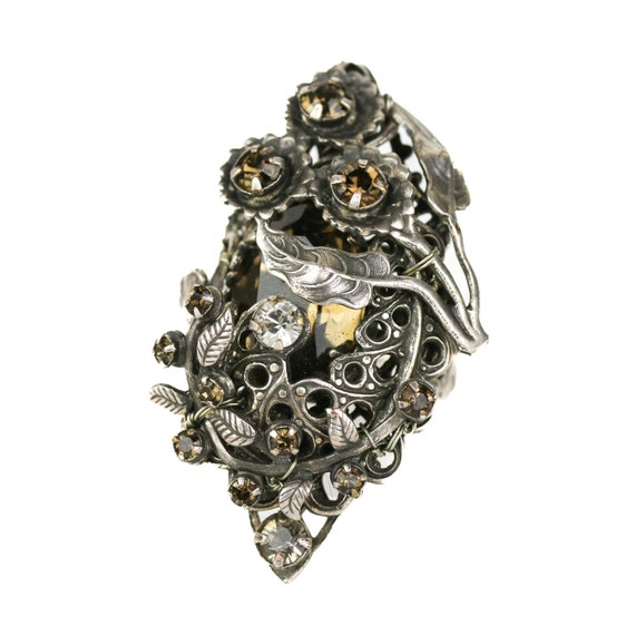 Signed Miriam Haskell Silver Tone Rhinestone Ring… - image 1