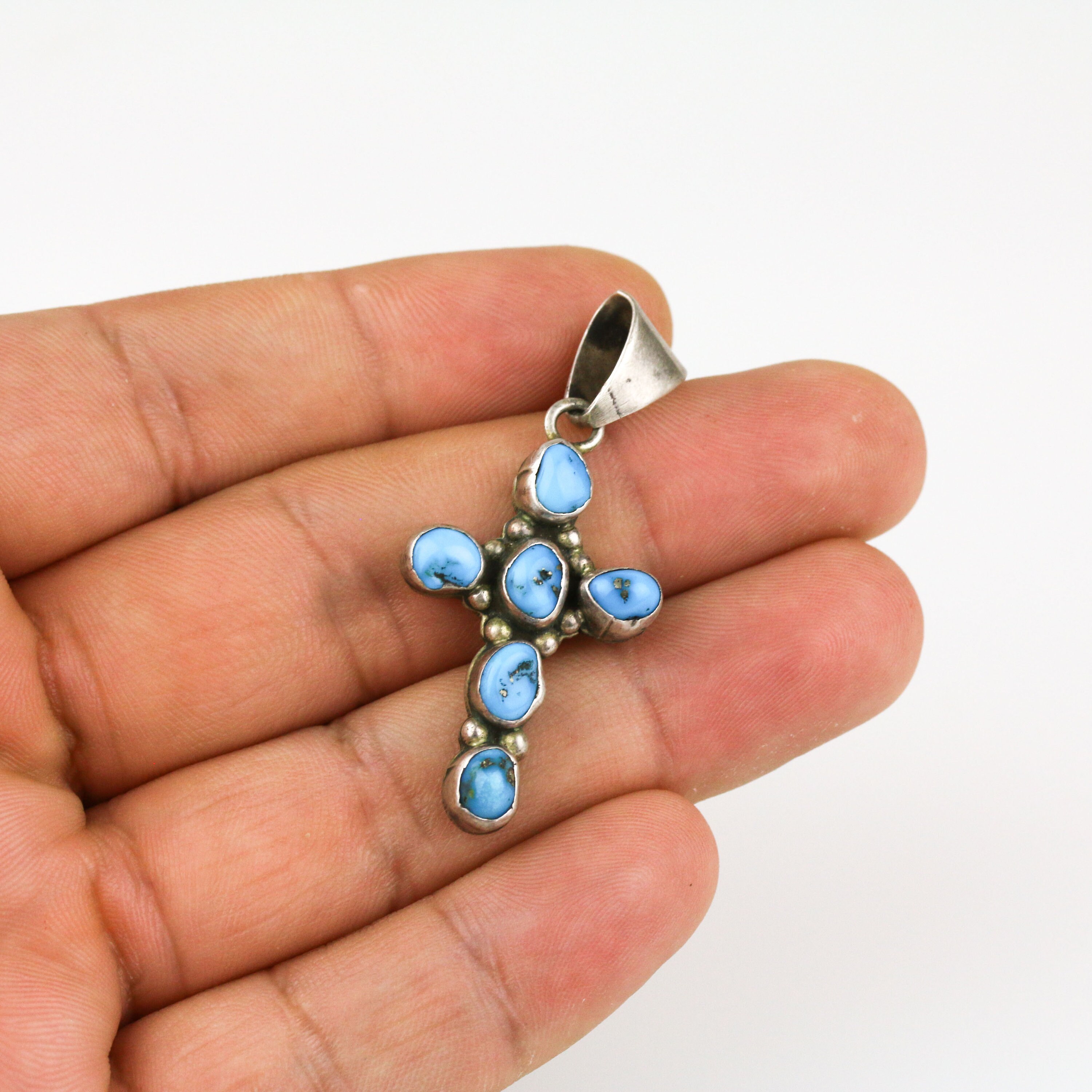 Vintage Navajo Cross Sterling Silver & Multicolor Gemstones Brooch & Pendant