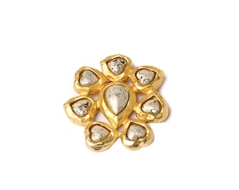 Vintage Signed Edouard Rambaud Mottled Faux Pearl Heart Cabochon Brooch