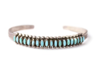 Old Sterling Silver & Turquoise Zuni Petit Point Row Bracelet