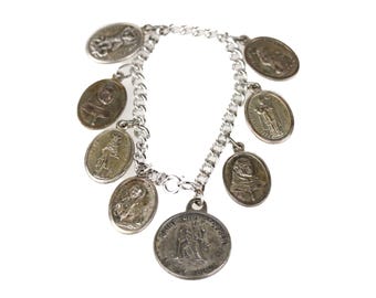 Vintage Silver Plated California Mission El Camino Real Souvenir Medal Bracelet
