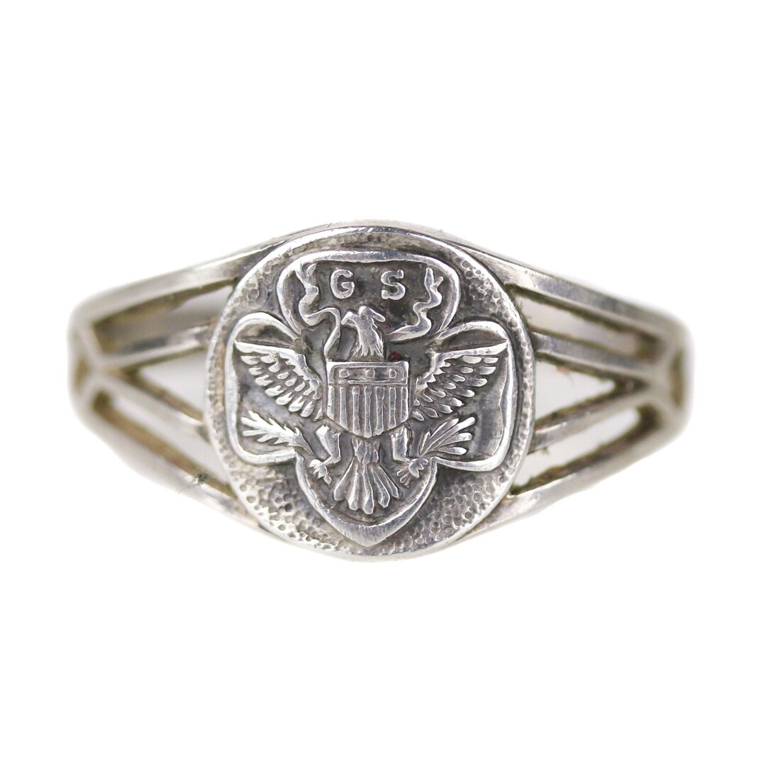 Vintage 1930's Sterling Silver Girl Scout Signet Ring Adjustable