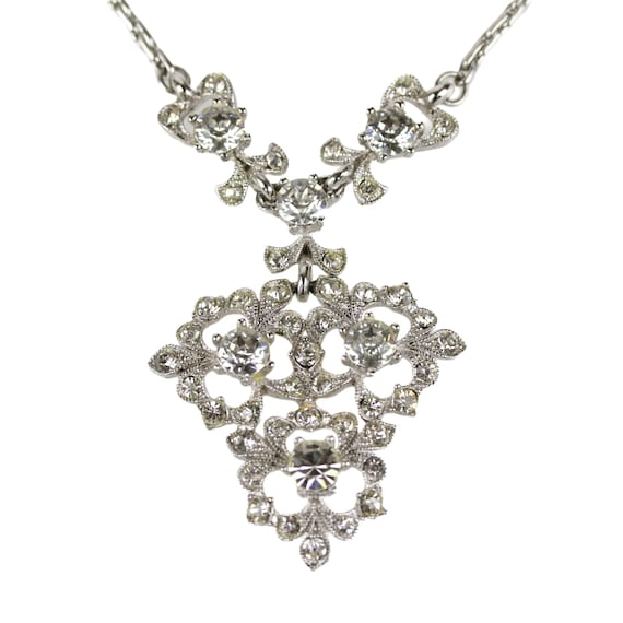 Vintage Signed Bogoff Clear Rhinestone Pendant Ne… - image 1