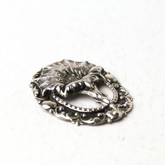 Antique Art Nouveau Sterling Silver Flower brooch - image 2